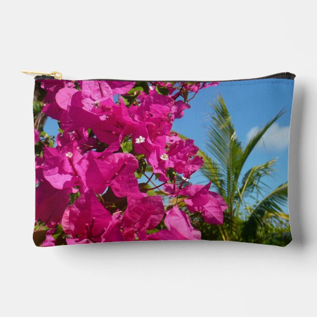 Bougainvillea and Palm Tree Tropical Nature Scene Accessory Pouch (Front)