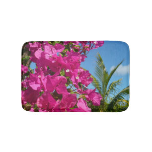 Bougainvillea and Palm Tree Tropical Nature Scene Bath Mat