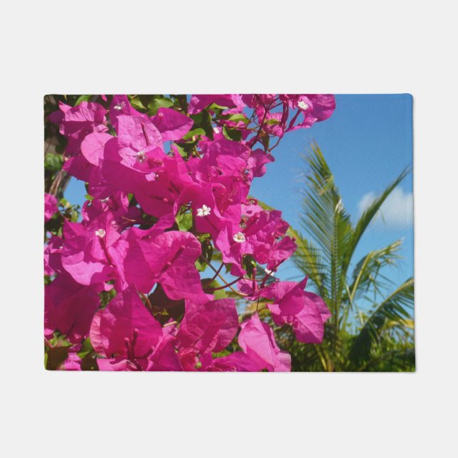Bougainvillea and Palm Tree Tropical Nature Scene Doormat (Front)