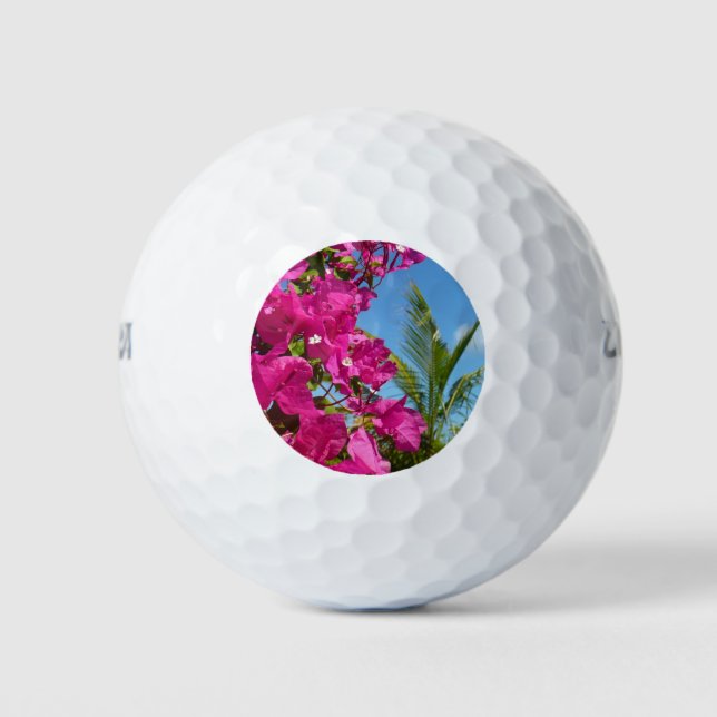 Bougainvillea and Palm Tree Tropical Nature Scene Golf Balls (Front)