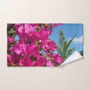 Bougainvillea and Palm Tree Tropical Nature Scene Hand Towel