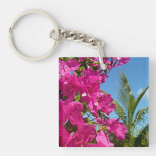 Bougainvillea and Palm Tree Tropical Nature Scene Keychain