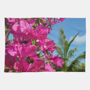 Bougainvillea and Palm Tree Tropical Nature Scene Kitchen Towel