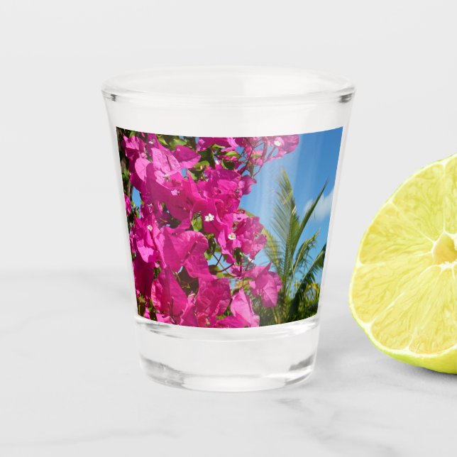 Bougainvillea and Palm Tree Tropical Nature Scene Shot Glass (Front)