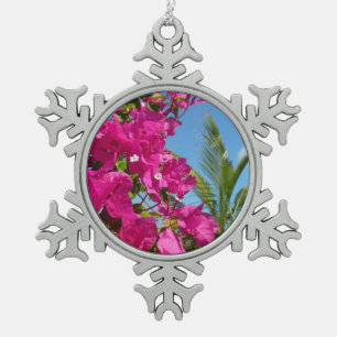 Bougainvillea and Palm Tree Tropical Nature Scene Snowflake Pewter Christmas Ornament