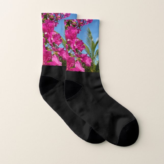 Bougainvillea and Palm Tree Tropical Nature Scene Socks (Pair)
