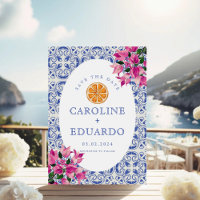 Bougainvillea Blue tile Wedding QR Code