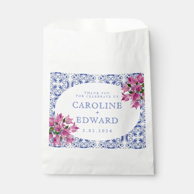 Bougainvillea Bluetile Mediterranean Wedding Favour Bag (Front)
