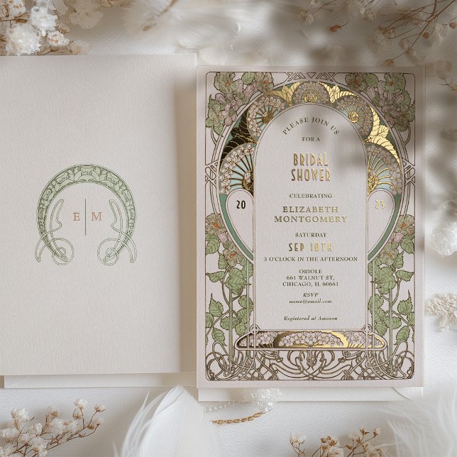 Bougainvillea Bridal Shower Green Gold Art Nouveau (Creator Uploaded)