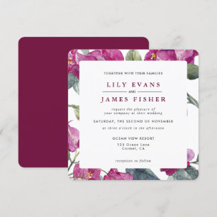Bougainvillea Burgundy Pink Green Floral Wedding I Invitation