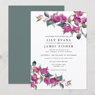 Bougainvillea Burgundy Pink Green Floral Wedding Invitation