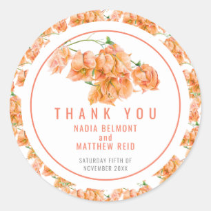 Bougainvillea burnt orange watercolor wedding  classic round sticker
