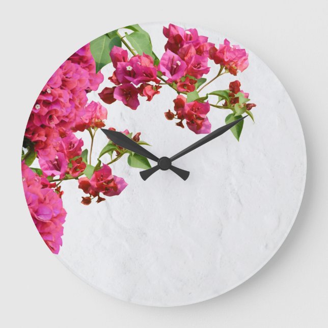 Bougainvillea Floral Mediterranean Greek Island Large Clock (Front)