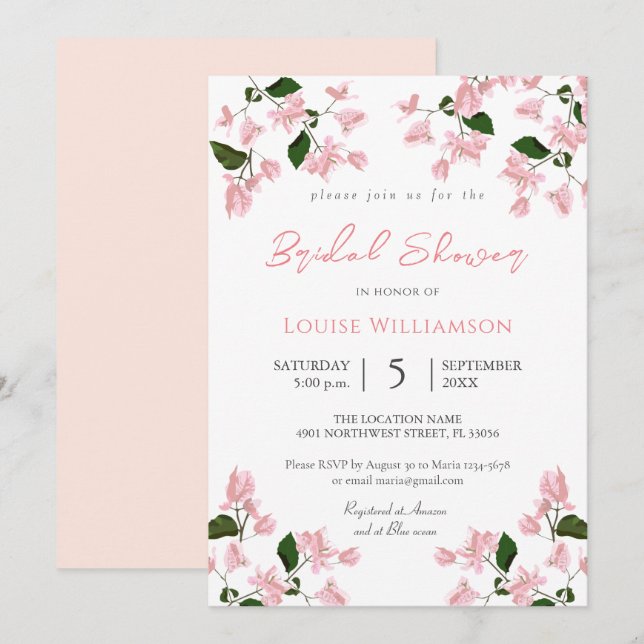 Bougainvillea Flower Bridal Shower Invitation (Front/Back)