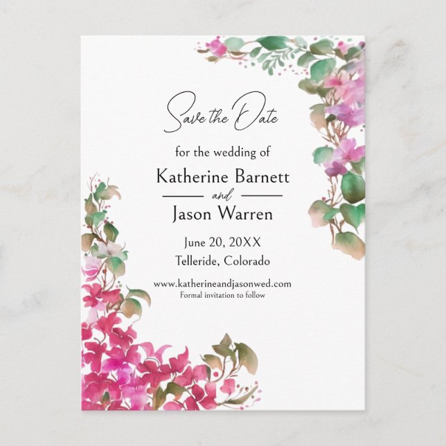 Bougainvillea Flowers Watercolor Magenta Postcard (Front)