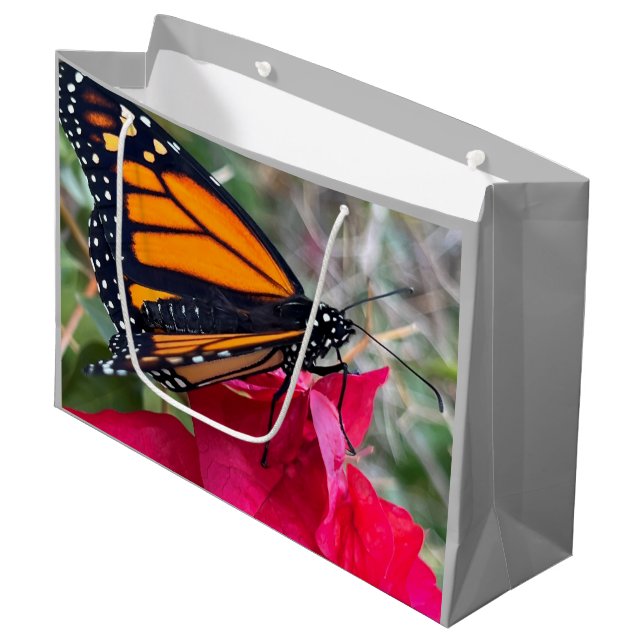 Bougainvillea flowers with monarch butterfly large gift bag (Front Angled)