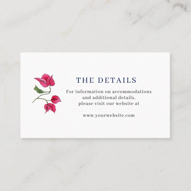 Bougainvillea Greece wedding details card (Front)