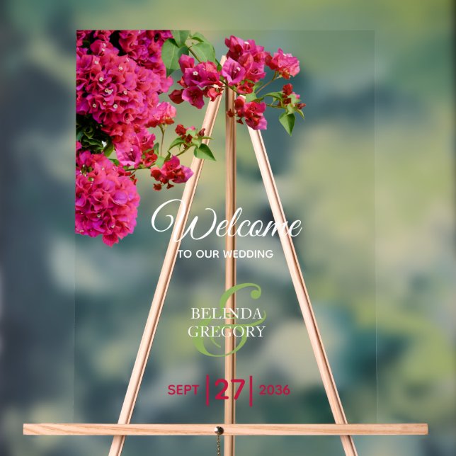 Bougainvillea Greek Island Wedding Welcome Sign (Neutral)
