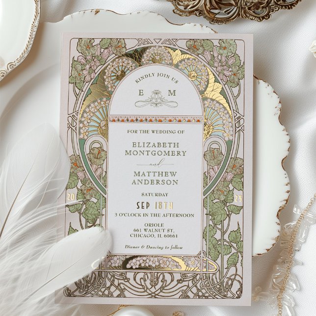 Bougainvillea Green Gold Wedding Art Nouveau Mucha (Creator Uploaded)