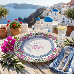 Bougainvillea Mediterranean Greek Bridal Shower Paper Plate