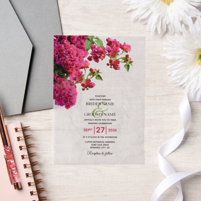 Bougainvillea Mediterranean Greek Island Wedding Vellum Invitations (Wedding)