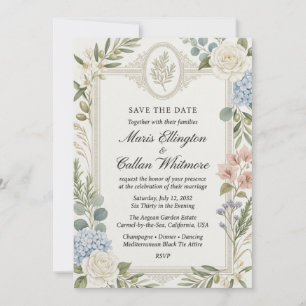 Bougainvillea, Olive Branches, Blue Delphinium, Ne Invitation