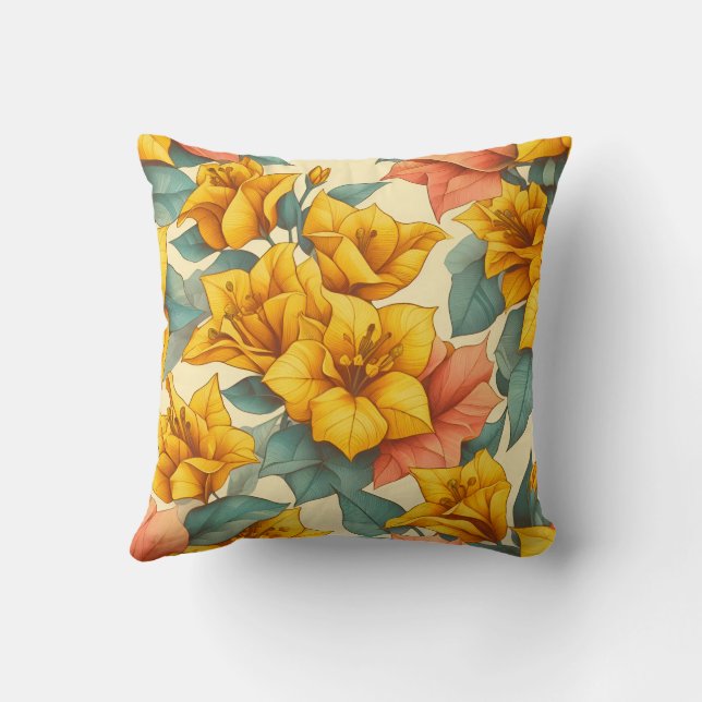 bougainvillea orange yellow throw pillow (Back)