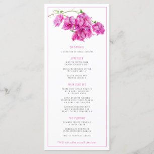 Bougainvillea pink purple watercolor wedding menu