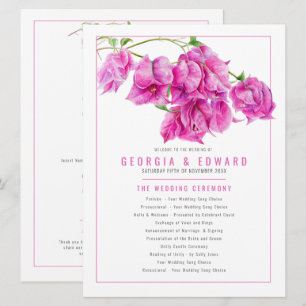 Bougainvillea pink watercolor wedding program