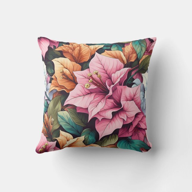 bougainvillea purple and green leaf throw pillow (Back)