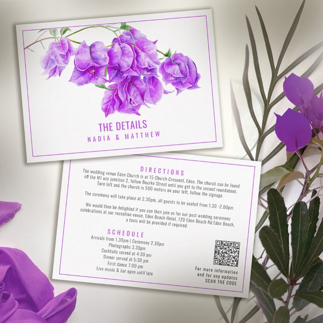 Bougainvillea purple wedding details QR Enclosure Card (Creator Uploaded)