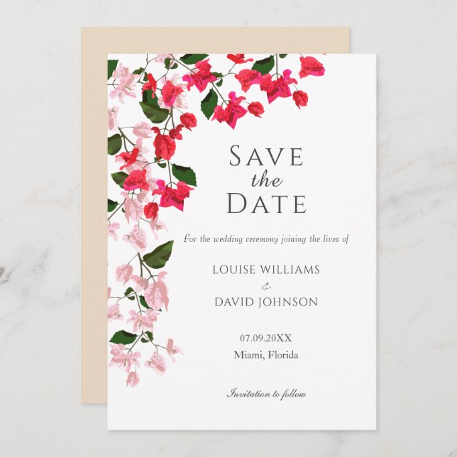 Bougainvillea Save the Date invitation card (Front/Back)