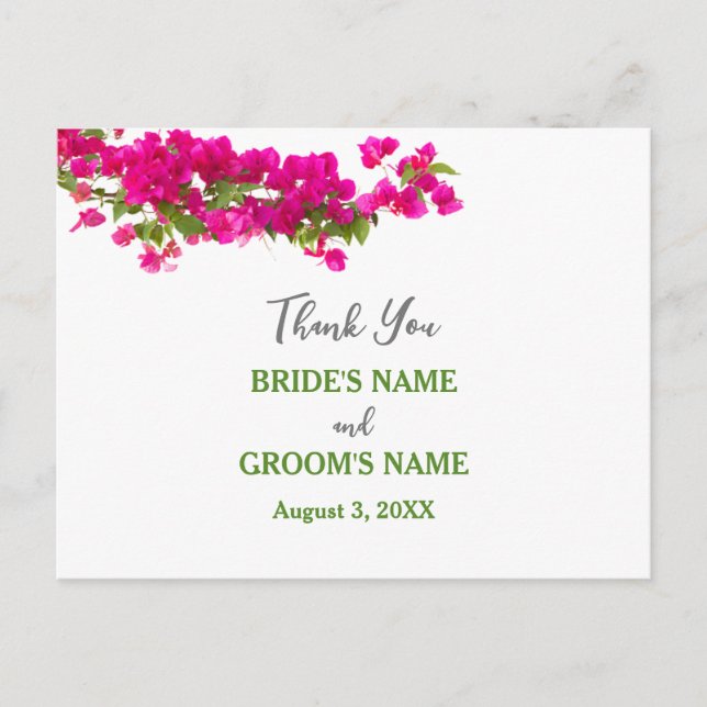 Bougainvillea tropical green fuchsia bokeh thanks postcard (Front)