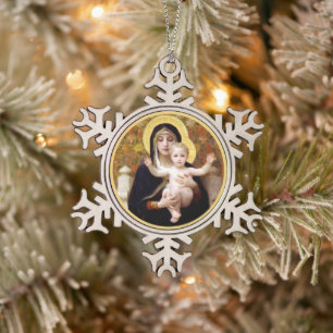 Bougereau Madonna and Child Snowflake Pewter Christmas Ornament