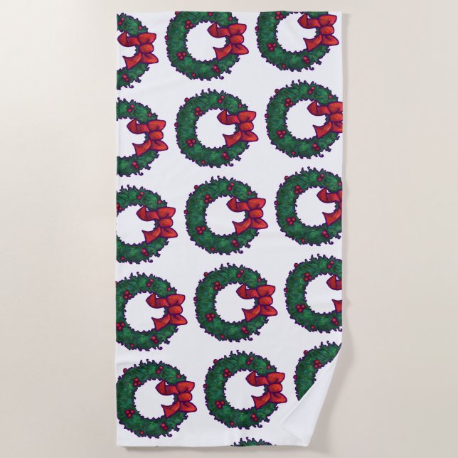 Boughs of Holly Beach Towel (Front)