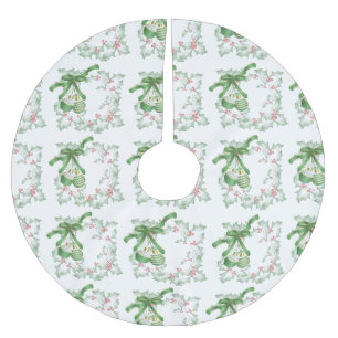 Boughs of Holly Light Green Pink Brushed Polyester Tree Skirt