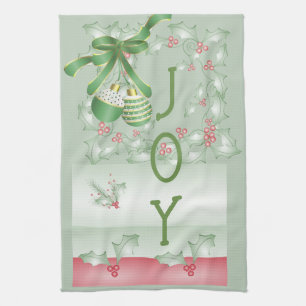 Boughs of Holly Light Green Pink Christmas Kitchen Towel