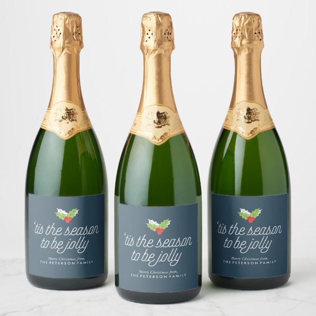 Boughs of Holly Personalized Sparkling Wine Label (Bottles)
