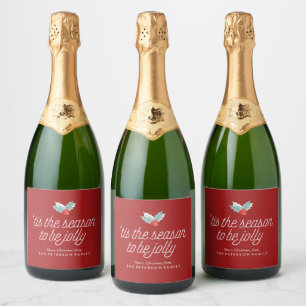 Boughs of Holly Personalized Sparkling Wine Label