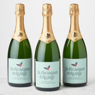 Boughs of Holly Personalized Sparkling Wine Label