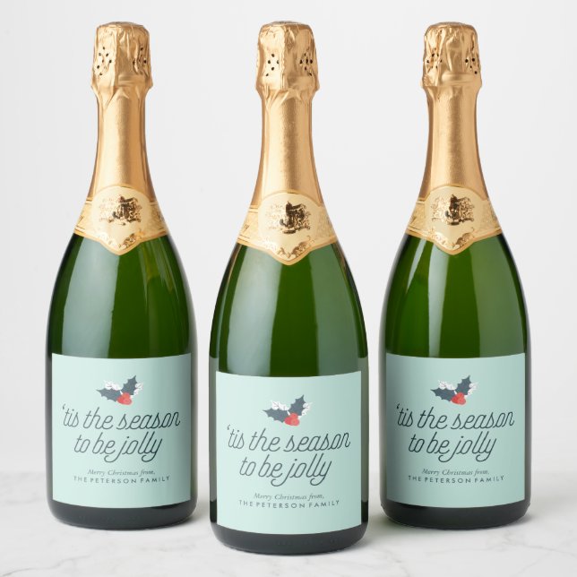 Boughs of Holly Personalized Sparkling Wine Label (Bottles)