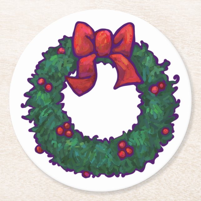 Boughs of Holly Round Paper Coaster (Front)
