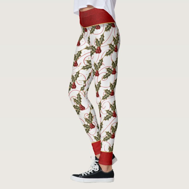 Boughs of Holly with Red and Gold Stylish Leggings (Left)