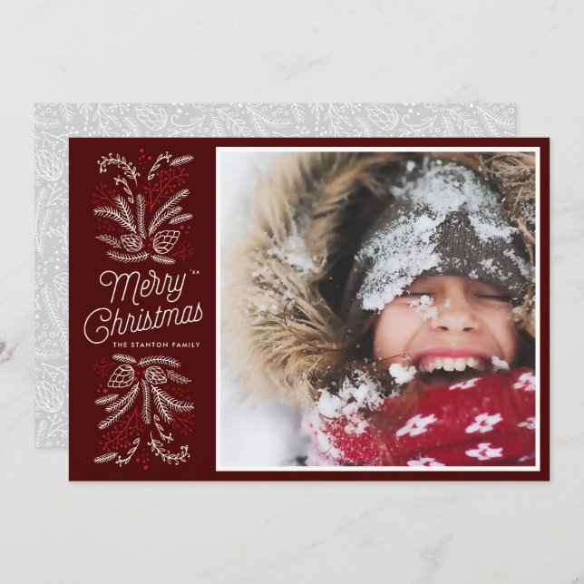 Boughs of Joy Christmas Holiday Flat Card (Front/Back)