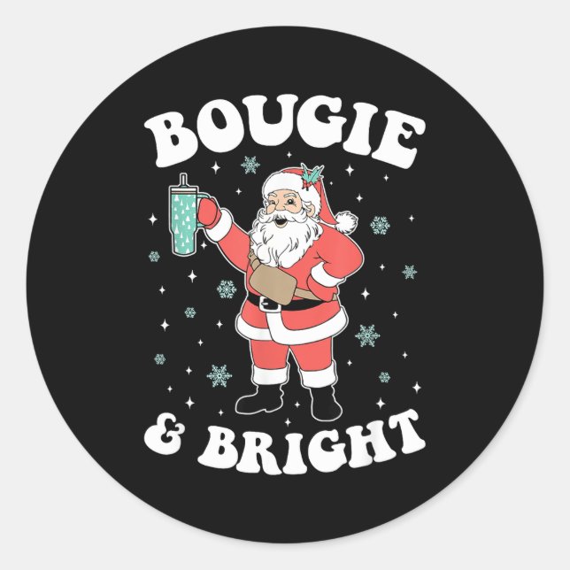 Bougie &amp; Bright Funny Christmas Santa Claus  Classic Round Sticker (Front)