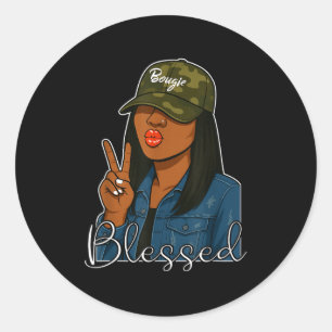 Bougie Blessed Camo Hat Christian Black Woman  Classic Round Sticker