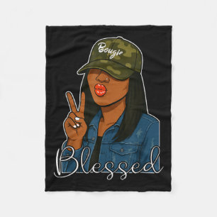 Bougie Blessed Camo Hat Christian Black Woman  Fleece Blanket