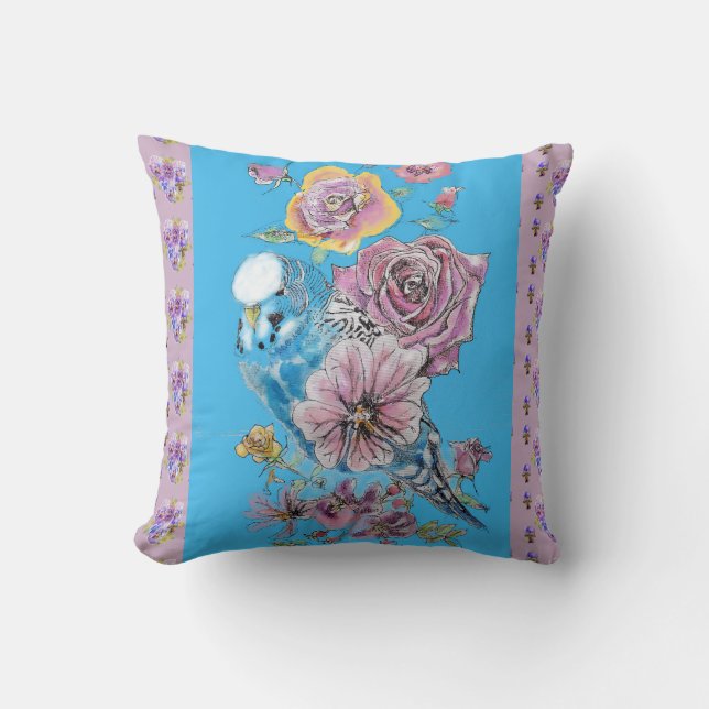 Bougie bleue Aquarelle Lilac Décor floral Coussin (Recto)