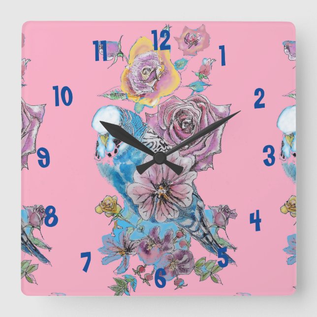 Bougie bleue Aquarelle rose Femme Bureau Horloge (Recto)
