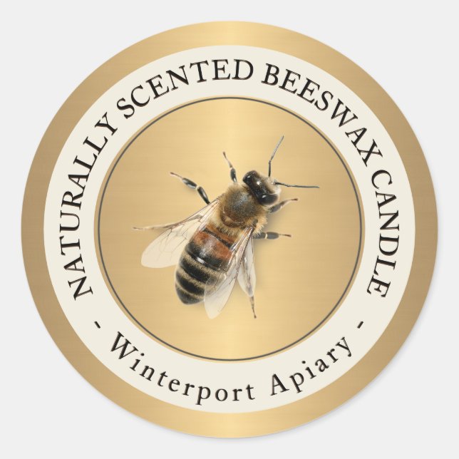 Bougie de cire d'abeille avec Étiquette d'or métal (Devant)